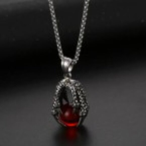 Dragon Claw Red Stone Stainless Steel Pendant 21.5" Necklace - Picture 2 of 11